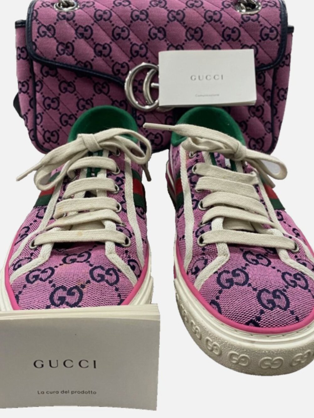 Gucci Marmont Matelasse Diagonal Shoulder Bag & Gucci Pink Tennis 1977 SZ 37 EU
